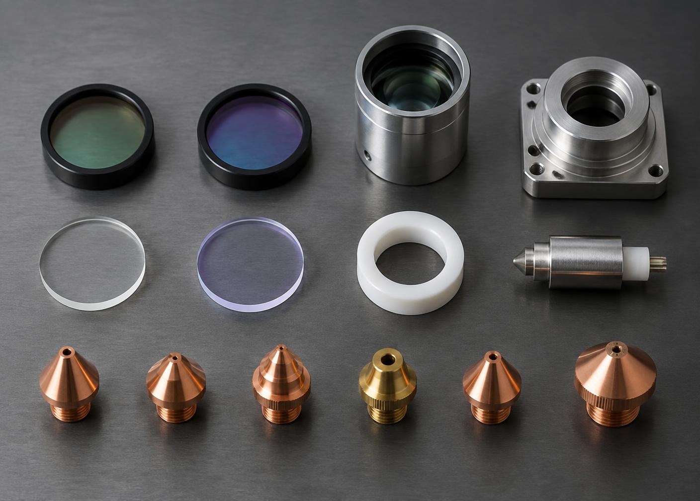 Fiber laser protective lenses, nozzles and ceramic rings